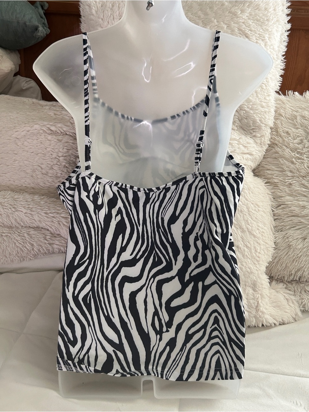 Zebra Print Spaghetti Strap Tank Top - Black & White - Picture 6 of 9